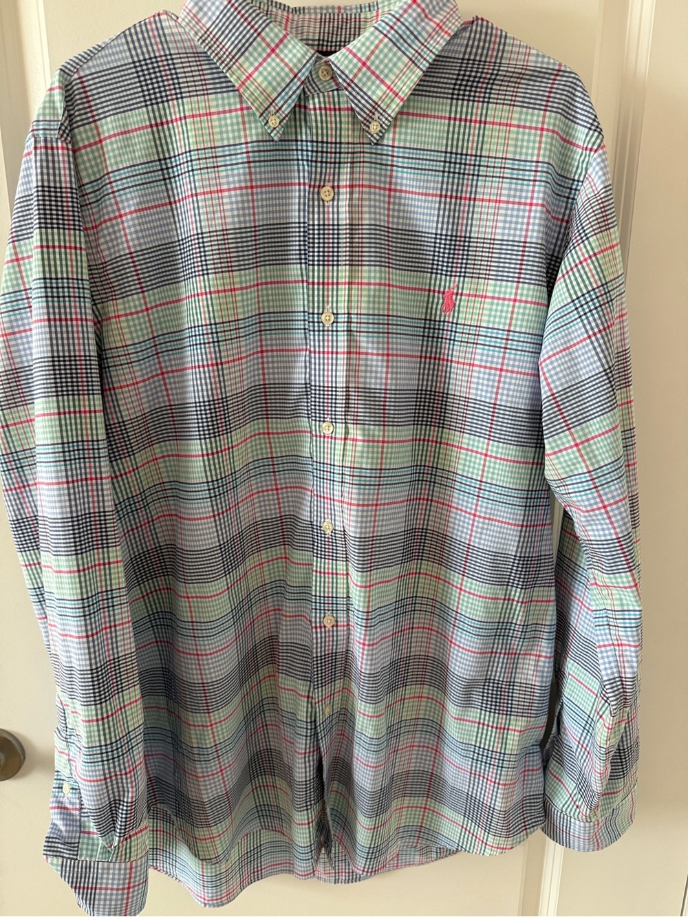 Ralph Lauren Plaid Button-Down Shirt in Mint, Navy & Pink